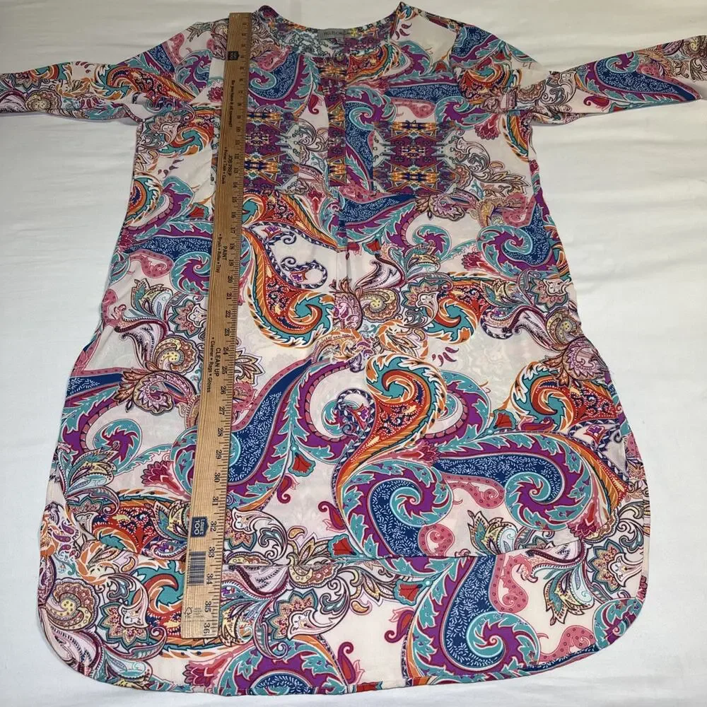 Figueroa & Flower Tunic Dress Womens XL Multicolor Paisley Boho Pocket Shirt EUC